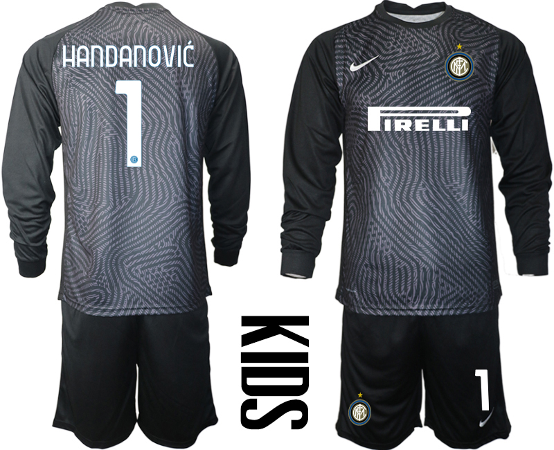 2021 Internazionale black youth long sleeve goalkeeper #1 soccer jerseys->youth soccer jersey->Youth Jersey
